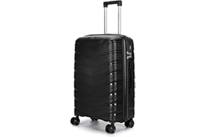 FLYMAX 24" Medium Suitcase 4 Wheel Lightweight Luggage Hard Shell PP Travel Case Hold Check in Fits 15kg - 20kg Medium Size + 3 Digit Lock + Telescopic Handle 67 Litre Capacity