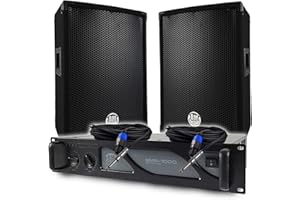 BM SONIC Pack Sono DJ BM Bmsonic Amplificateur BMS1000 1000W, Paire d'Enceintes Passives BMS08 2x300W, Câbles, Sonorisation Pro
