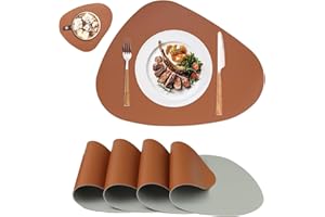 MIIDD Podkładki stołowe, zmywalne, odporne na wysokie temperatury, zestaw 4 sztuk, antypoślizgowe podstawki ze sztucznej skóry (brązowe i szare)