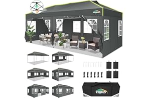 COBIZI Tonnelle Barnum Pliante 3x6 Pop up Tonnelle de Jardin Exterieur Imperméable Tente de Reception avec 6 Panneaux Latéraux Chapiteau avec Ventilation pour Camping Sac de Transport, Anti UV, Gris