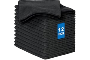 AYESY Paños de Limpieza de Microfibra, 12 Piezas Toallas de Limpieza Multiuso Paños de Cocina de Microfibra Reutilizables Trapos de sin Rayas Muy Absorbentes Tamaño 32 x 32 cm (Negro)