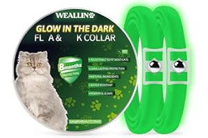WEALLIN Lumineux Traitement Contre Les puces, Collier Anti Puces pour Chat Imperméable et Réglable, Naturelles et Efficace Protection 8 Mois pour Les Chatons de Toutes Tailles, Vert (2 Paquet)