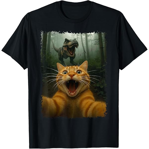 Selfie Dru00f4le De Chat Avec T-rex | Chat Dinosaure Hilarant T