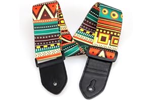 Quesuc Sangle Guitare Accessoires design Réglable Folk Transfert Chaleur Polyester Coton Impression personnalité Rétro Basse Ukulélé Instrument Musique Polyester, Beige, 15ml