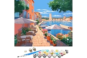 BA Badr' Art®, Peinture numero adulte, KIT complets Peinture acrylique,Toile 40 * 50 cm, SANS CADRE, Loisirs créatifs adultes, tableau decoration murale salon et chambre (Le vieux port)