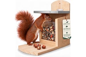 WILDLIFE HOME Ekorrfoder med metalltak i foderstation av skruvat massivt trä, väderbeständigt och obehandlat, ekorrhus