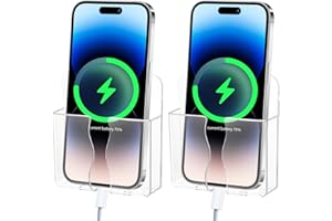 FloralGrace 2 Stück Wandhalterung Handy, Handyhalter mit Klebstoff und Kabelschlitz, Wandhalterung zum Aufladen (Transparent)