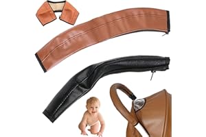 dcas 2 Stück 52cm Baby Kinderwagen Griff Pu Leder Schutzhülle, Universal Griff Staubdicht Pu Leder, Baby Kinderwagen Griff Abdeckung Mit Reißverschluss, Für Meisten Kinderwagen Geeignet(Schwarz+Brown)
