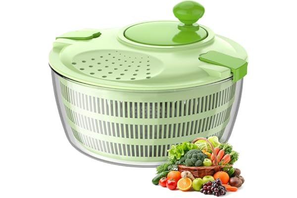 Vihoom Essoreuse à Salade, Plastique de Haute qualité, sans BPA, Essoreuse Salade avec entraînement par manivelle et saladier de 4,5L et Maille, Lave et sèche Rapidement Les légumes et Les Fruits