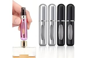 WOO LANDO Set di 4 nebulizzatori per profumo, 5 ml, ricaricabili, lucidi, mini nebulizzatori per borsa, viaggi, aereo, da donna, contenitore da viaggio in alluminio con finestra (n. 2)