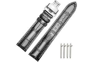 MUENShop Cinturini di Ricambio Vera Pelle Cinturino Barre Rapido Rilascio Fibbia Pieghevole Nero/Marrone/Blu 18mm 20mm 22mm 24mm per Uomo/Donna