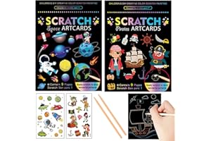 Georgie Porgy Scratch Art kit pour Enfants Magic Rainbow Papier à gratter Carnet de Pâques Cadeau d'anniversaire pour garçons et Filles (Pirate + Espace)