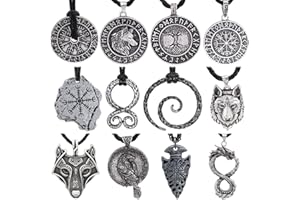 GuoShuang 12pcs nordische mythologie amulett wikinger schmuck herren halskette runen vegvisir wolf schwert - wikinger geschenke für männer