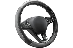 COFIT Microfiber Leather Steering Wheel Cover Breathable Anti-slip Universal Protective Wrap Car Interior Decor Accessories Size M 37-38cm Grey and Black