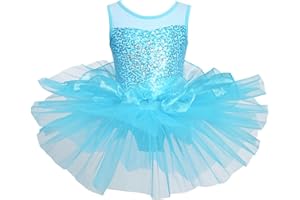 FEESHOW Girls Sequins Ballet Tutu Dress Sleeveless Gymnastics Leotard Skirt Ballet Dancewear Costume