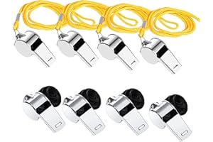 Abnaok 8 Piezas Silbato de Acero Inoxidable, Silbato Arbitro con Cordón Adecuado para Niños, Entrenadores, árbitros, Oficiales, Profesores