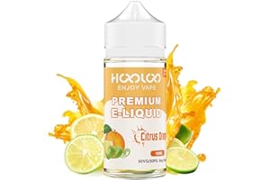 HOOLOO Vape Liquid No Nicotine, 100ml E Liquid for Vape Electronic Cigarettes E Cig Vape Pod Kit, 50 VG/50 PG Nicotine Free Vape Juice - Made in USA (Citrus)