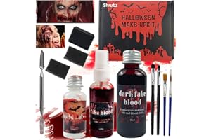 Shrubz Halloween Sangue Finto Set, 10 pcs Trucchi Halloween Make up Kit Falso Sangue Lattice Liquido Spugna per Halloween Effetti Speciali Trucco, Vampiro Zombie Realistico Horror Cosplay