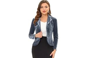 Allegra K Blazer Cintré en Velours Femme À Revers Cranté et À Manches Longues Veste de Costume Boutonnée