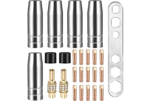 YUFFQOPC 25-piece wear parts set, welding accessories suitable for AK-15/MB-15 MIG, protective gas welding machine accessories, 5 x gas nozzles, 15 x power nozzles M6 0.8 mm, 2 x nozzle handle, 2 x