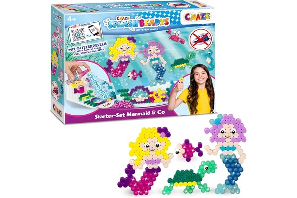 CRAZE SPLASH BEADYS Perles à coller Starter pack SIRÈNES Perle a repasser sans repassage Perle collante à l'eau Bricolage enfant Kit Perle enfant complet 20609 Multicolore