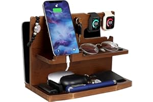 ALIVEBYTE Christmas Day Gifts for Men Wood Phone Docking Station for Men Bedside Table Organiser Birthday Gifts for Him Gifts for Dad Mens Gifts for Husband Xmas Presents for Men Bedside Organiser Dad Gifts