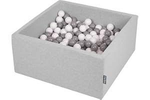 KiddyMoon Piscine À Balles pour Bébé Carré 90X40cm/300 Balles 7Cm Fosses À Boules Jouet Enfant, Gris Clair: Blanc/Gris
