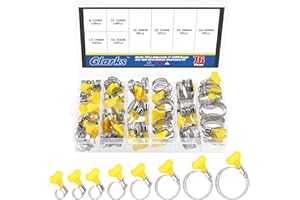 Glarks 76Pcs Adjustable 8-44MM Range Hose Clamps Assortment Kit Key-Type Stainless Steel Worm Gear Hose Clamp with Plastic Handle for Water Pipe, Plumbing, Automotive and Mechanical Application