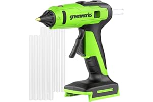 Greenworks Pistola Colla a Caldo Senza Fili 24V Riscaldamento Rapido in 90 sec, Luce LED, Ugello Antigoccia, Spegnimento Automatico per Fai da Te, Arte, Artigianato, Decorazione Domestica