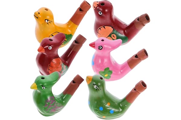 Vaguelly 6pièces Sifflets Oiseau Céramique Colorés pour Garçon Fille Jouet Musical Amusant et Décoratif Facile à Souffler Jeu Éveil Sonore pour Anniversaire et Fête Style Aléatoire