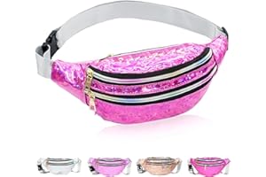 HEAWAA Sac Banane Holographique Femme, Sac Banane pour Fille, Sac de Taille Ajustable Multi-Poches en Cuir PU Tendance Imperméable pour Party Rave Activités de Plein Air Gym Jogging Enfants Homme