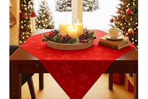 KAMACA Lotus Effekt Tischdecke Magic Stars mit Sternen Motiv - Fleckschutz Flüssigkeiten perlen einfach ab farb- & formstabil stilvoller Glanz für Advent & Weihnachten (Mitteldecke 85x85 cm, Rot)