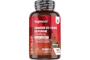 WEIGHTWORLD Vinaigre De Cidre de Pomme 1860mg avec la Mère, 180 Gélules Vegan, Complexe avec Gingembre, Piment de Cayenne, Curcuma, Apple Cider Vinegar Alternative au Morosil et Vinaigre de Cidre Bio