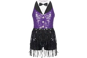 Jowowha Girls Sequins Tassel Hem Latin Dance Dress Leotard Rumba Samba Jazz Dance Dress Costumes