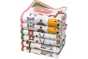 Merrysquare - Child handkerchiefs - 100% Cotton - 6 Units - 10,5" Square - Animal Friends Model