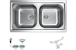 FHULLER TM862IBC Lavello da incasso 2 vasche | Acciaio Inox Prelucido | 86x50 cm | Foro Scarico 3,5” | Lavello Cucina Resistente, Igienico e Facile da Pulire