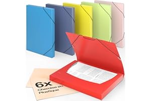 ACROPAQ - 6 x Chemise à Élastiques A4 - Jusqu'à 250 pages, Dos de 3 cm, Fermeture Élastique, Été, Collection de Couleurs Nature - Chemises à Dossier, Range Document