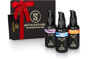 SATINNATUREL Idee Regalo Donna Compleanno - Scatola Regalo con Acido Ialuronico Viso + Siero Retinolo Viso + Siero Vitamina C 3x30ml Skin Care Kit Viso - Satin Naturel
