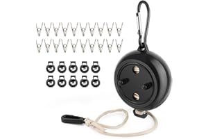 LWMTT Wysuwana linka na pranie, 10 m, na kemping, podróż, urlop, do aktywności na świeżym powietrzu, z 10 klamrami mocującymi i 20 spinaczami do prania, do łazienki, na kemping (czarna)