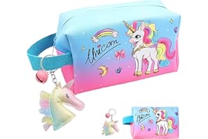 YOUYIKE Kosmetyczka dla dziewcząt, podróżna kosmetyczka z brelokiem do kluczy, przenośna torba, wielofunkcyjny organizer, mini torba podróżna, prezent dla dziewczynek (jednorożec), jednorożec