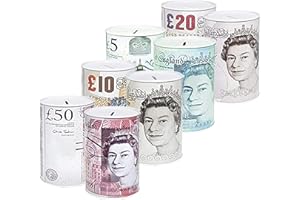 KAV Tirelire en étain Sterling - Tirelire, Boîte à Monnaie pour économiser de l'argent pour Un Anniversaire - Lot de 4 Couleurs Assorties (15 x 10 x 10 cm)