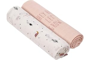 LÄSSIG Heavenly Soft Baby Swaddling Blanket, Swaddling Cloth, Muslin Cloth, Set of 2, Cotton, 120 x 120 cm / Heavenly Soft Swaddle XL, Garden Explorer Snail