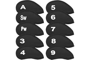 MIRRWIN Clubs Schutz Headcover Golf Club Heads Protector Golf Club Eisen Schlägerhaube Head Covers Golf Eisen Head Covers mit Zahlen Buchstaben für Golfschläger fast alle Größen Verwendet 10 Stück Schwarz
