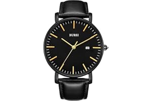 BUREI Uomo Orologio da Polso al Quarzo Classico con Cassa Ultra Sottile Design Minimalista Quadrante Analogico Data Finestra