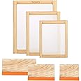 Yayatty 5 Piece Screen Printing Kit Screen Printing Frame Set, 3 Sizes Wooden Screen Printing Frame with Mesh, Screen Printing Squeegee for Screen Printing