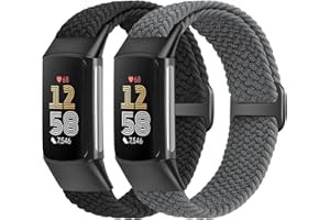 Yunshare Elastische Geflochtene Armband Nur Kompatibel mit Fitbit Charge 6/Fitbit Charge 5, Verstellbare Solo Loop Dehnbares Nylon Gewebe Ersatzarmbänder für Fitbit Charge 6/Charge 5 Damen Herren