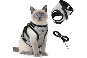 AUYAO Pettorina per Gatti– Set Antifuga Regolabile e Traspirante per Gatti Piccoli/Medi, Design Riflettente per Passeggiate Notturne, Comfortevole e Sicuro (Grigio-Nero, M)