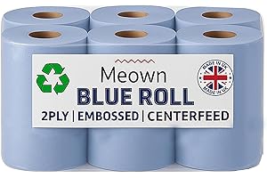 Meown Blue Roll | Pack of 6 Premium Centrefeed Rolls | Durable & Versatile | 2-Ply Tissue | Ultimate Cleaning Solution for Home & Office