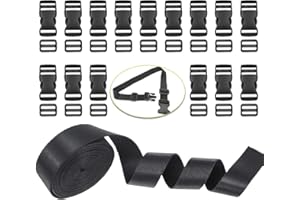 XCOZU 15 Pièces Boucle Plastique Clip Sangle 25mm and Boucle Latérale, 1 Rouleau 5 Verges en Nylon Noir Sangle 25mm, Boucle Attache Rapide Sac a Dos pour le Bricolage Faisant Réparer la Sangle
