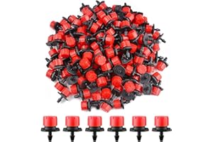 Goteros de Riego, EBANKU 200 Piezas 1/4'' Rociadores de Riego Ajustables de Sistema de Riego por Goteo Boquillas de Nebulización de Riego por Goteo de Micro Flujo para Jardines de Vegetales (Rojo)